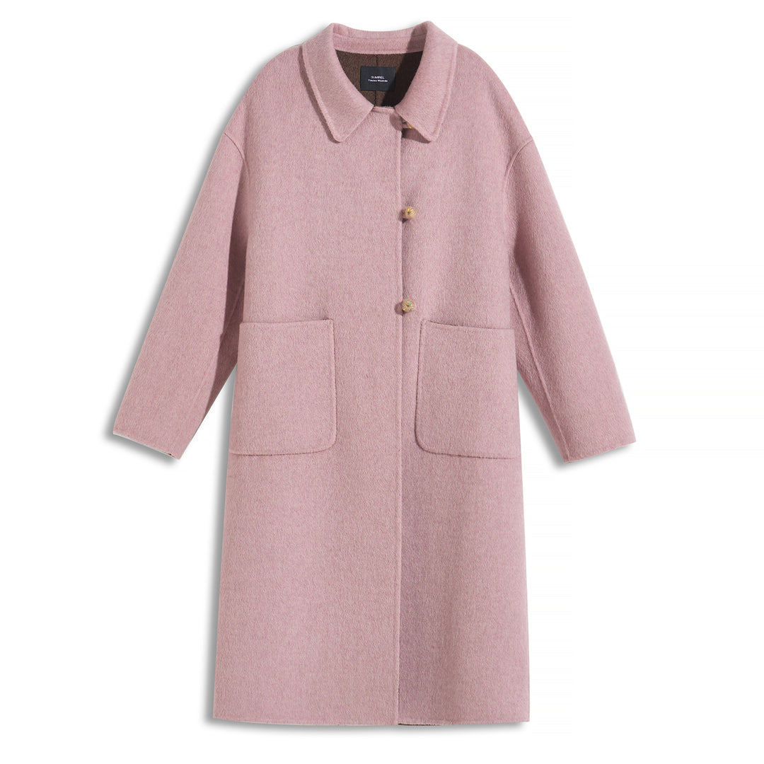 100% Wool Long Coat for Women – Minimalist Single-Breasted Warm Winter Overcoat SCT007