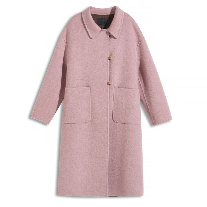 100% Wool Long Coat for Women – Minimalist Single-Breasted Warm Winter Overcoat SCT007