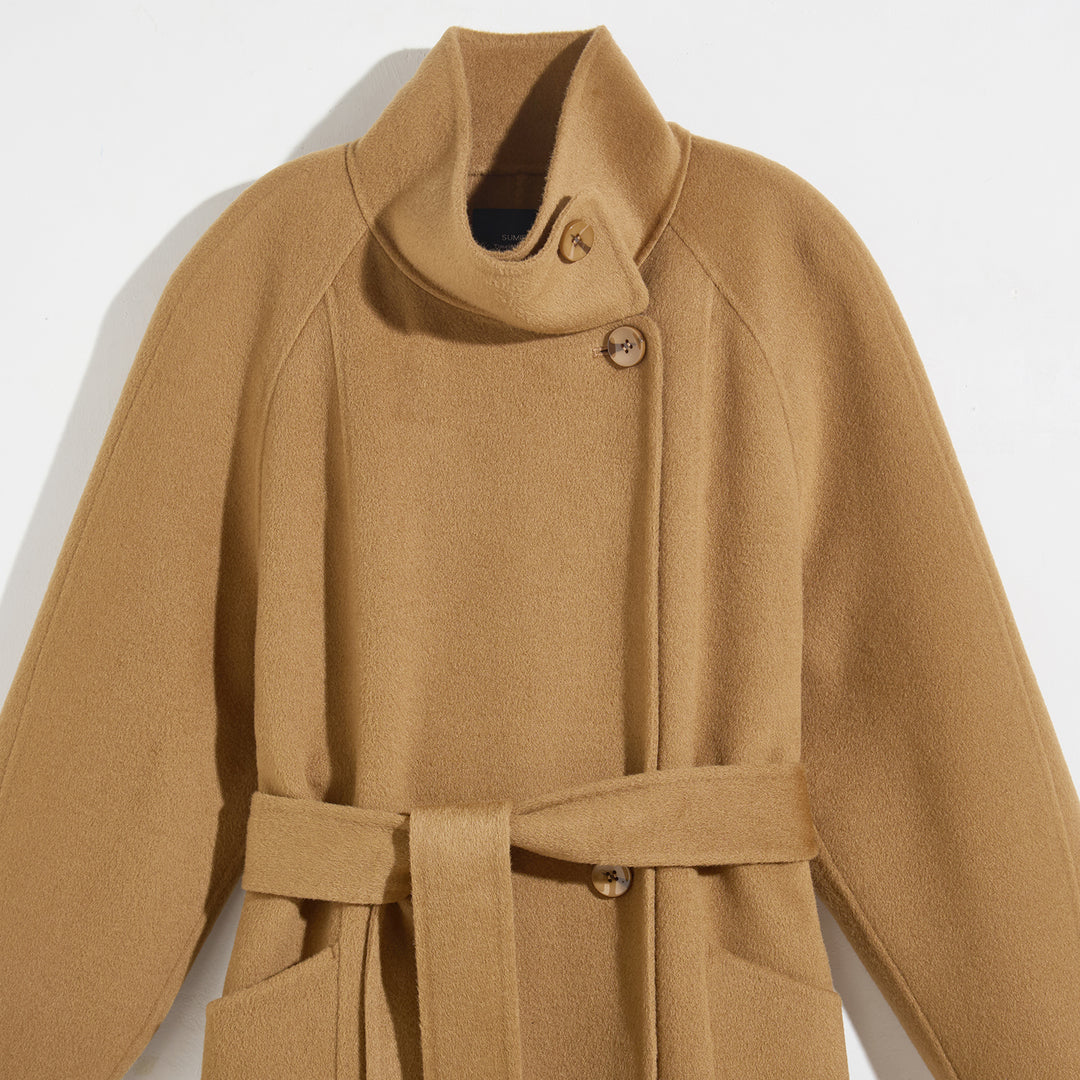 Luxury 10% Cashmere Wool Blend Belted Long Coat for Women SCT601
