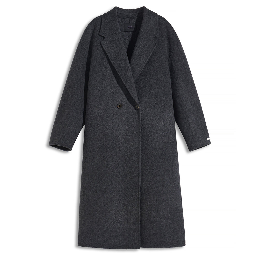 Luxury Wool Coat 5% Cashmere Blend – Minimalist Longline Tailored Overcoat for Women SCT304