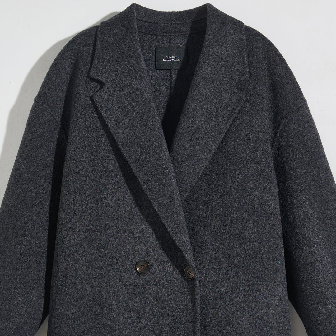 Luxury Wool Coat 5% Cashmere Blend – Minimalist Longline Tailored Overcoat for Women SCT304