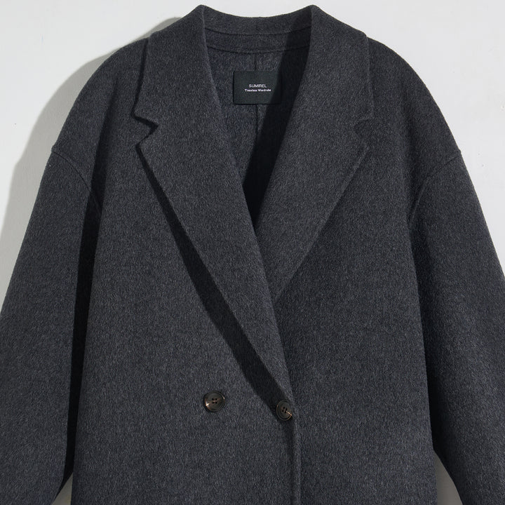 Luxury Wool Coat 5% Cashmere Blend – Minimalist Longline Tailored Overcoat for Women SCT304