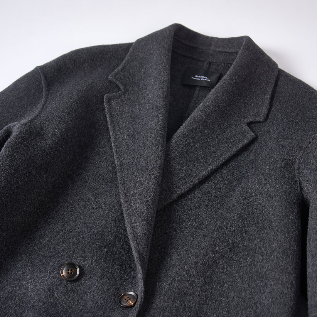 Luxury Wool Coat 5% Cashmere Blend – Minimalist Longline Tailored Overcoat for Women SCT304