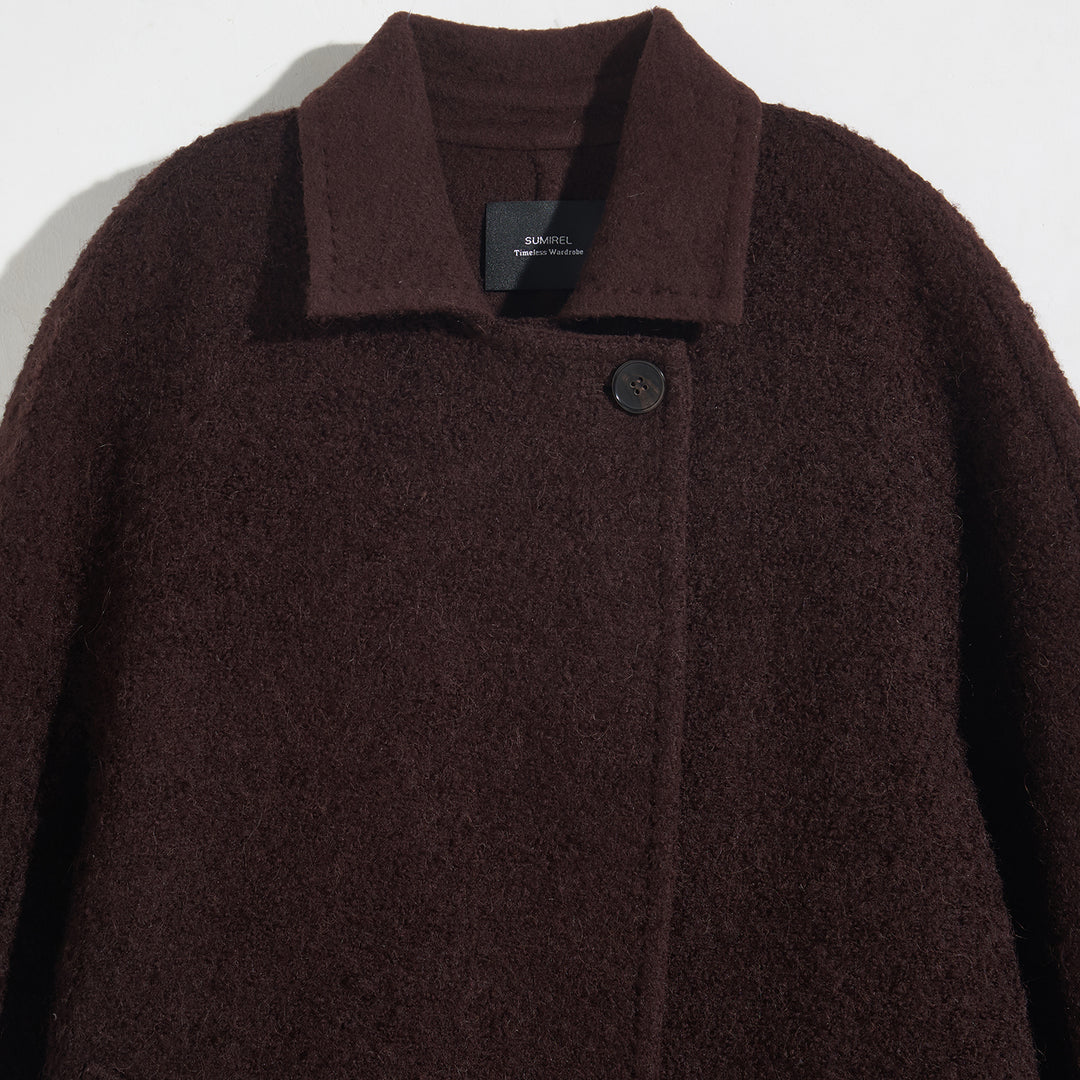 10% Cashmere Wool Textured Long Coat – Minimalist Elegant Winter Coat SCT602