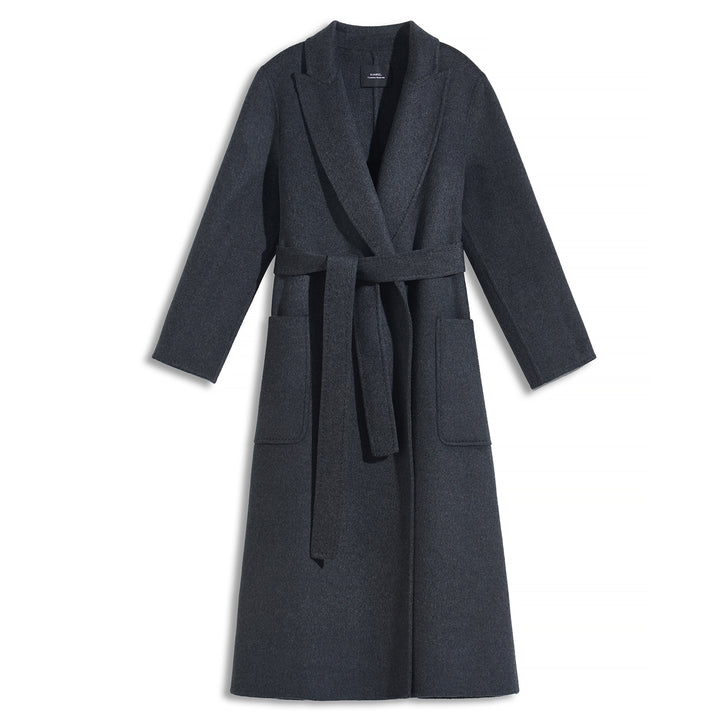 Statement Silhouette Long Coat – 10% Cashmere, 90% Wool,Charcoal Gray SCT605