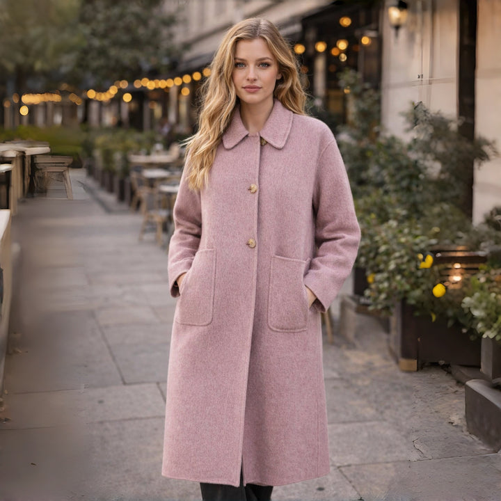 100% Wool Long Coat for Women – Minimalist Single-Breasted Warm Winter Overcoat SCT007