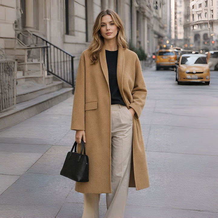 Women's Soft Wool Blend Long Coat with 5% Cashmere – Timeless Style SCT301