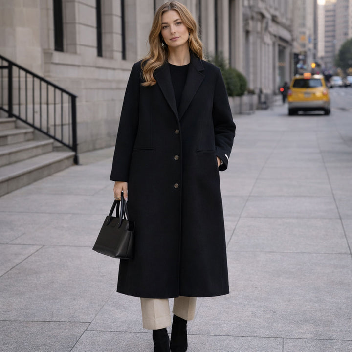 Minimalist Wool Blend Long Coat – 5% Cashmere Tailored Winter Coat for Women SCT303