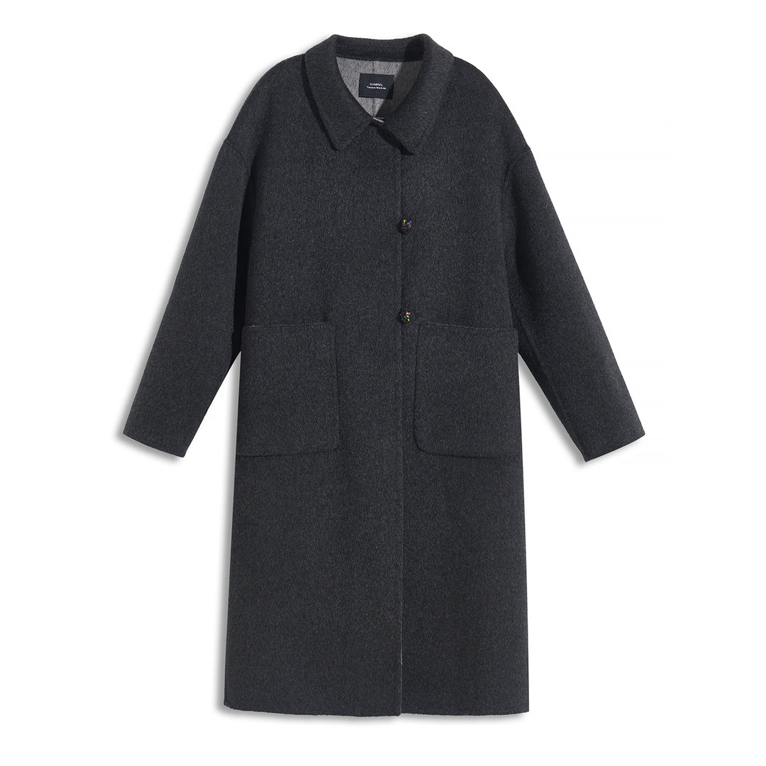 100% Wool Long Coat for Women – Minimalist Single-Breasted Warm Winter Overcoat SCT007