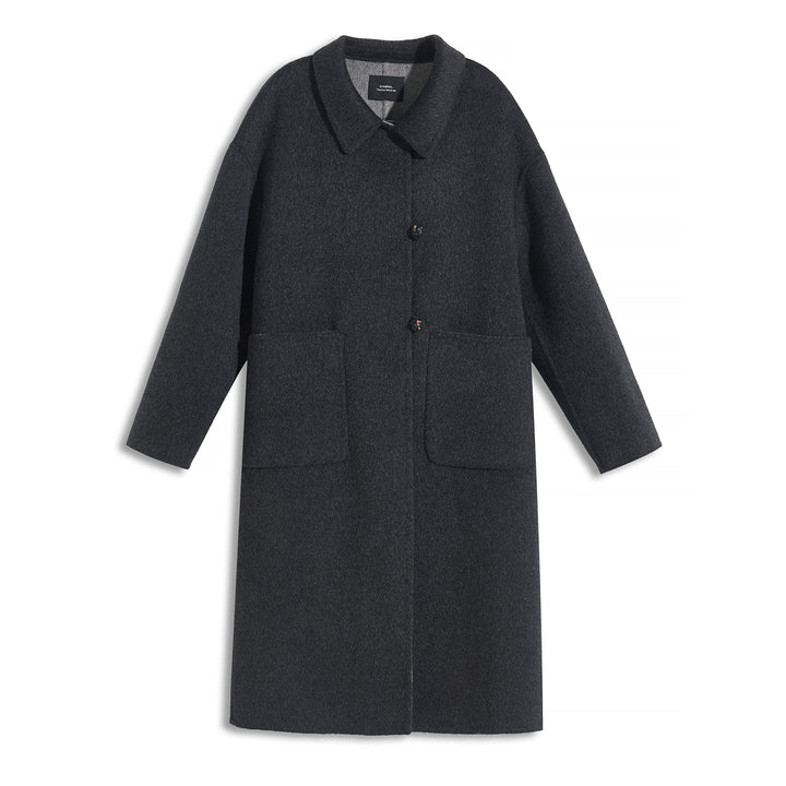 100% Wool Long Coat for Women – Minimalist Single-Breasted Warm Winter Overcoat SCT007