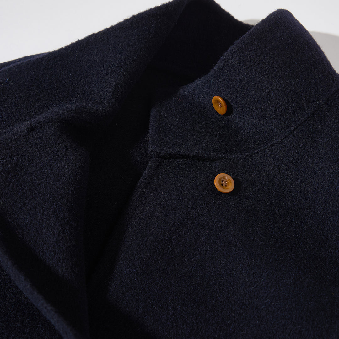 Relaxed Belted Long Wool Coat in Navy – 100% Wool SCT004