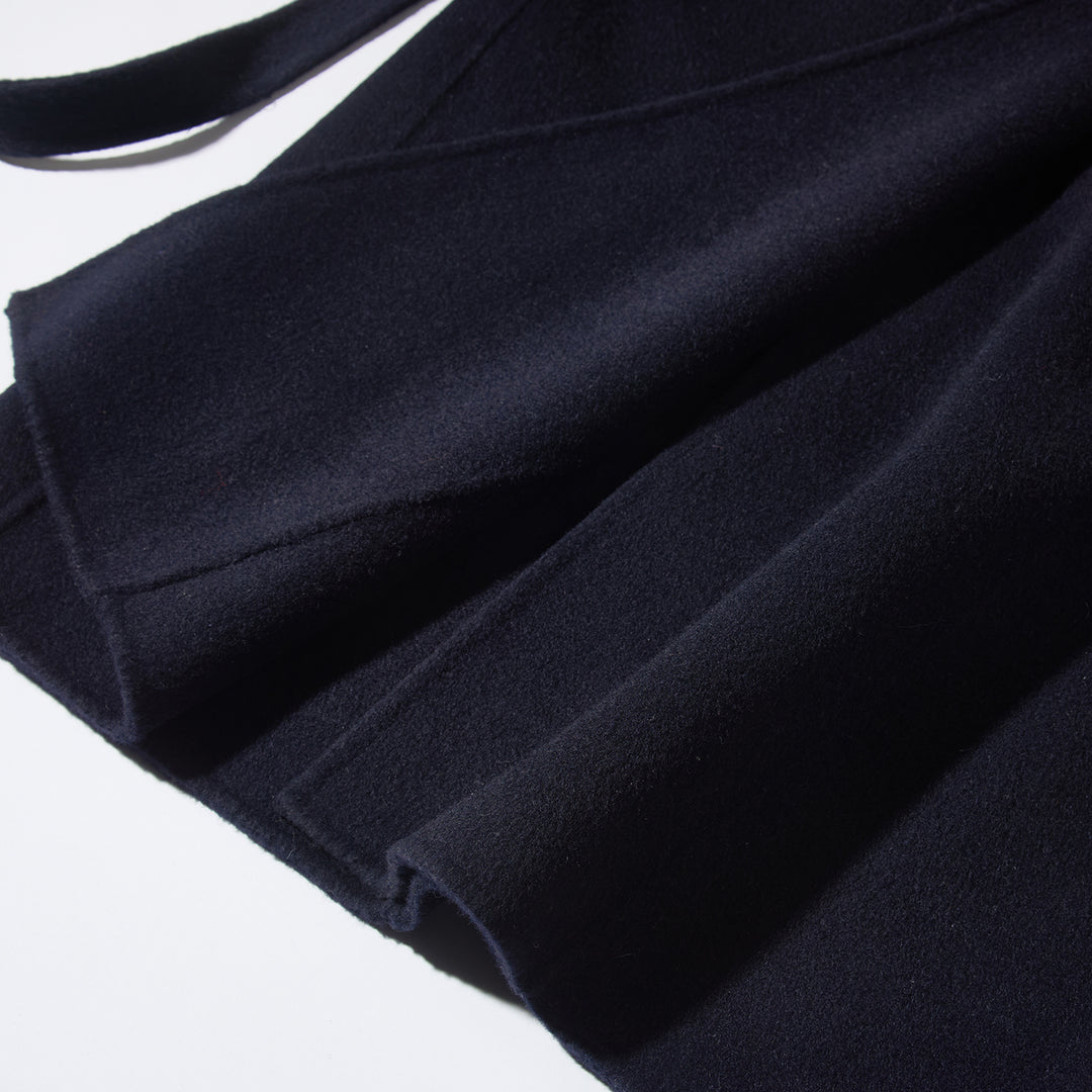 Relaxed Belted Long Wool Coat in Navy – 100% Wool SCT004