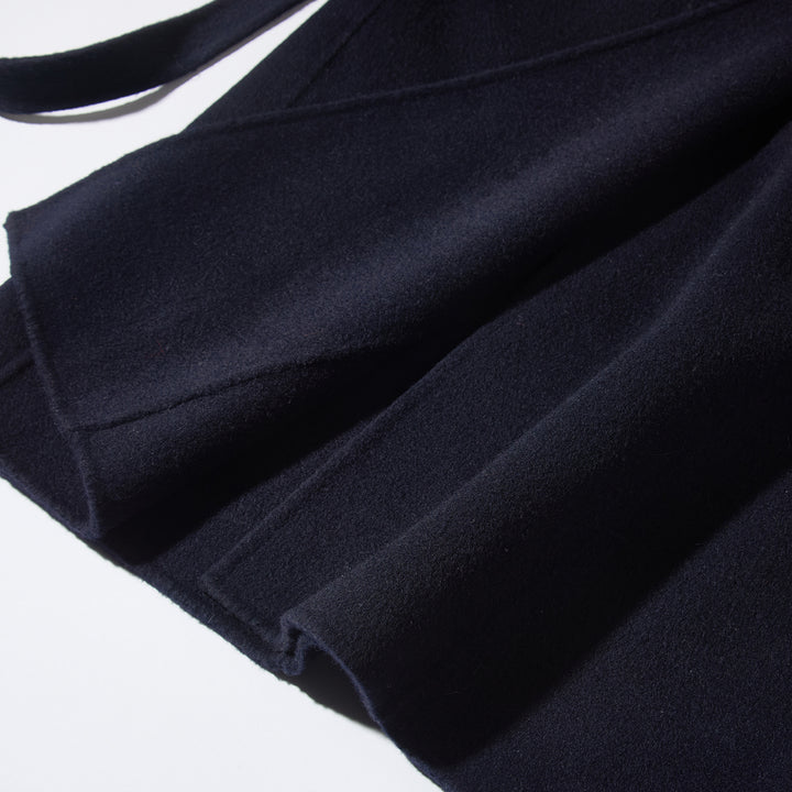 Relaxed Belted Long Wool Coat in Navy – 100% Wool SCT004