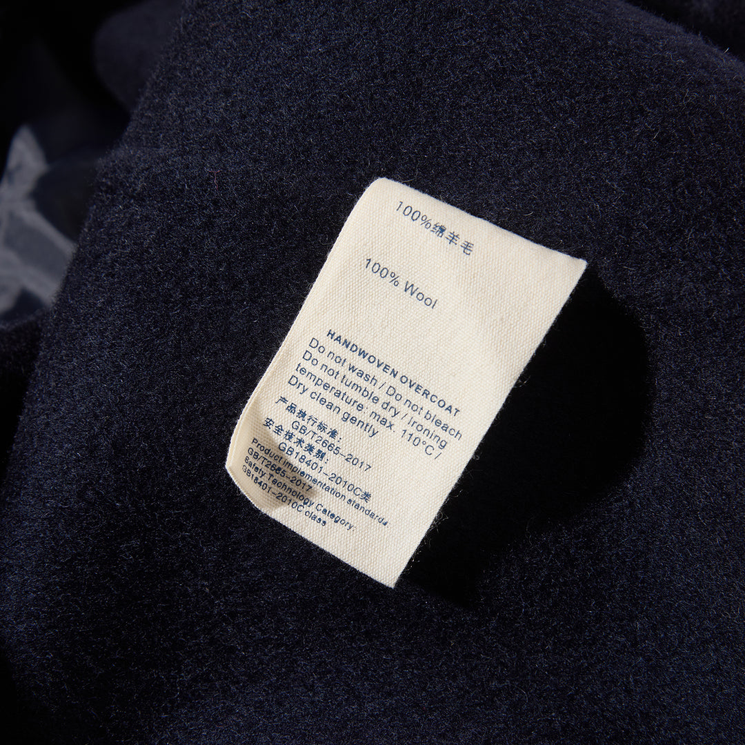 Relaxed Belted Long Wool Coat in Navy – 100% Wool SCT004