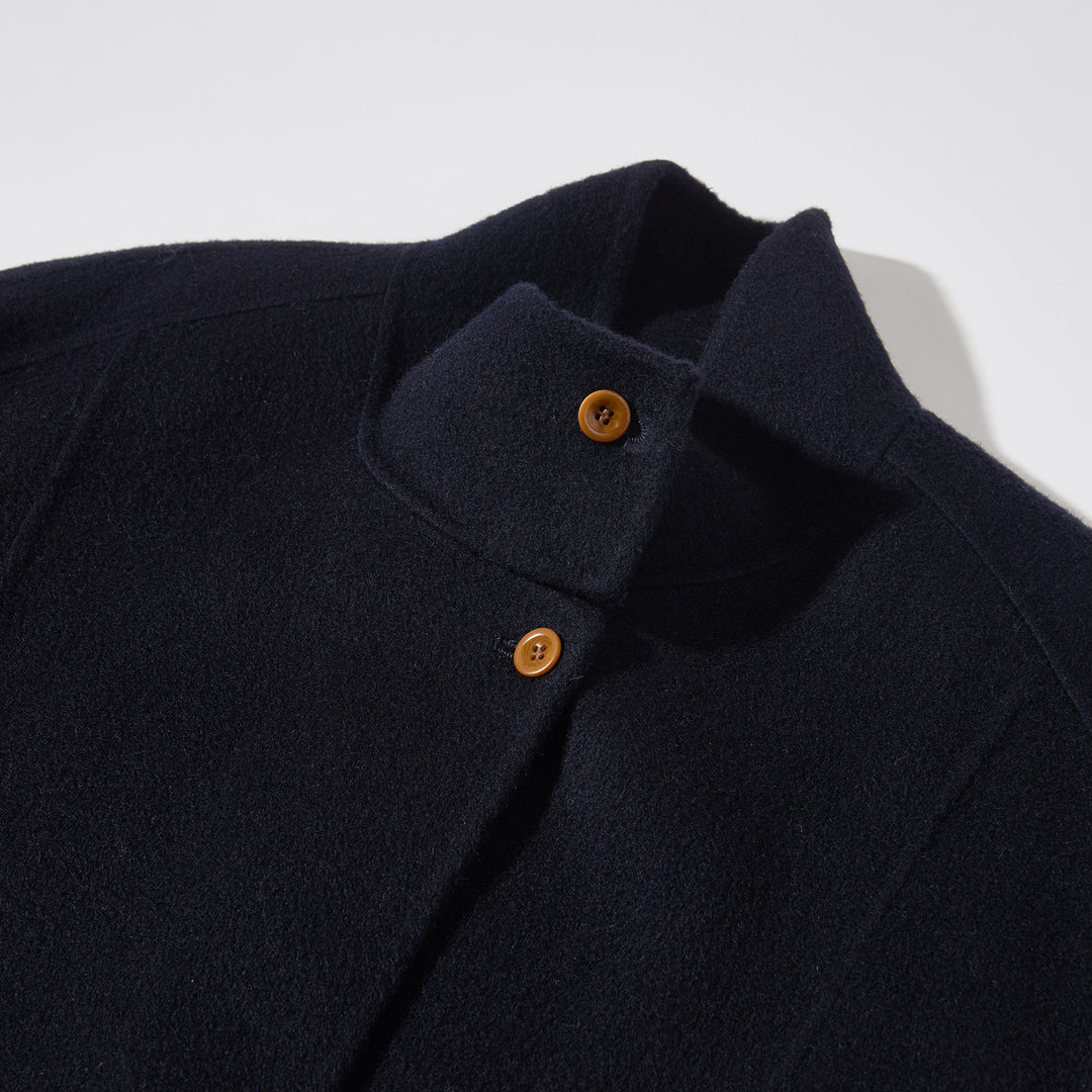 Relaxed Belted Long Wool Coat in Navy – 100% Wool SCT004