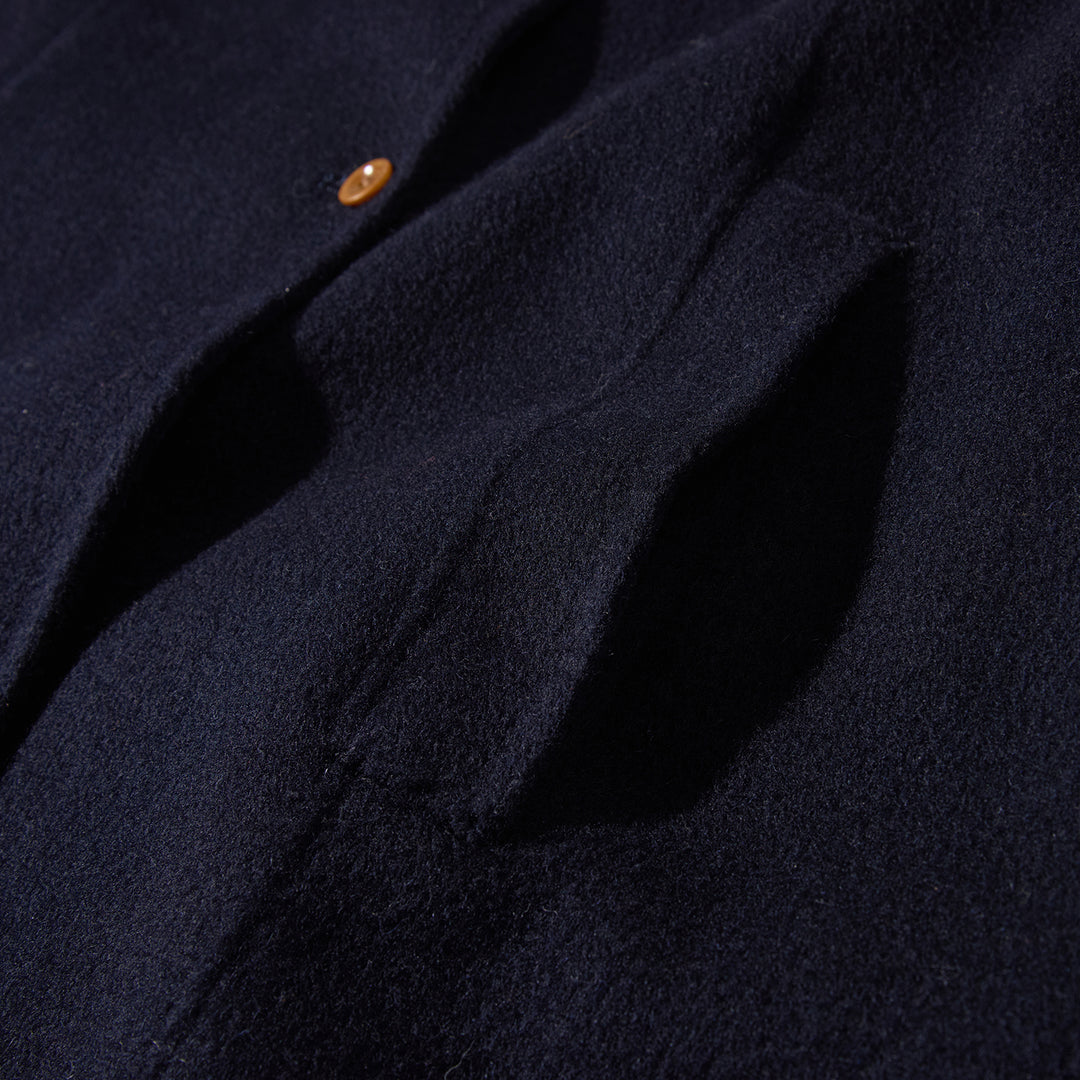 Relaxed Belted Long Wool Coat in Navy – 100% Wool SCT004