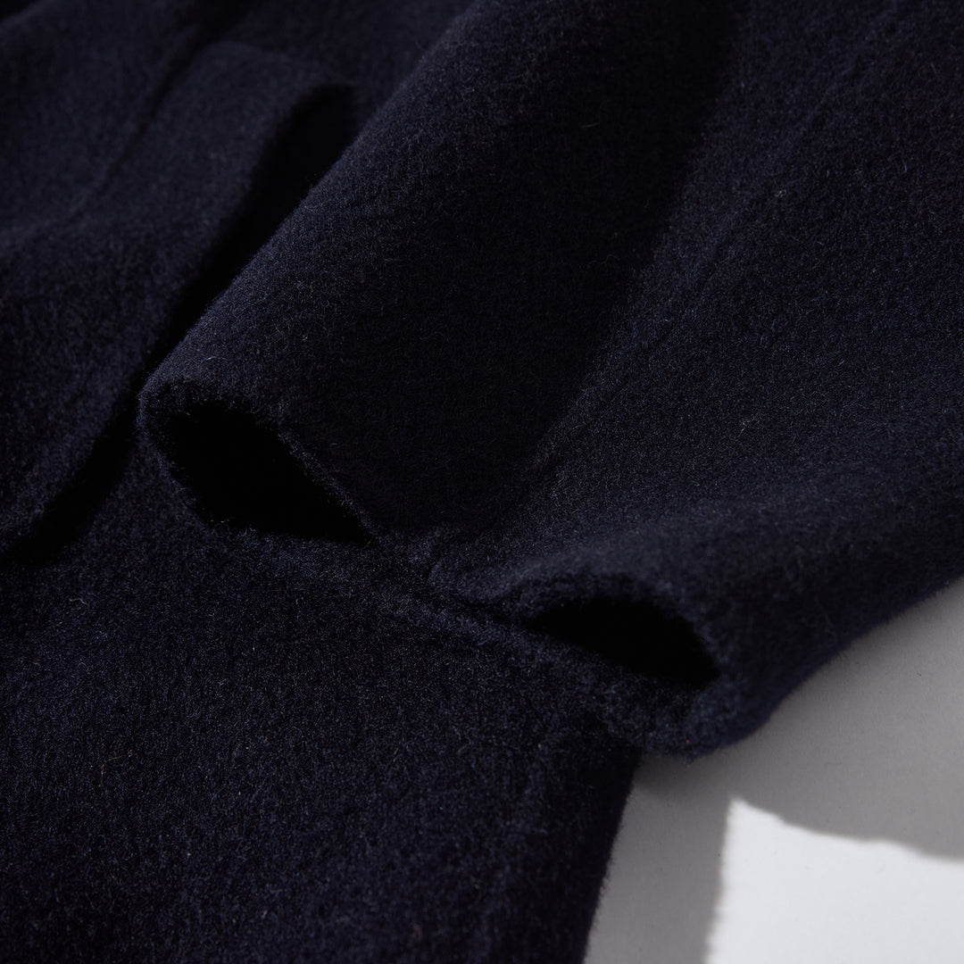 Relaxed Belted Long Wool Coat in Navy – 100% Wool SCT004