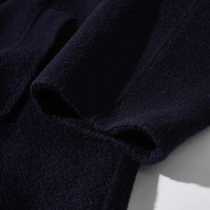 Relaxed Belted Long Wool Coat in Navy – 100% Wool SCT004