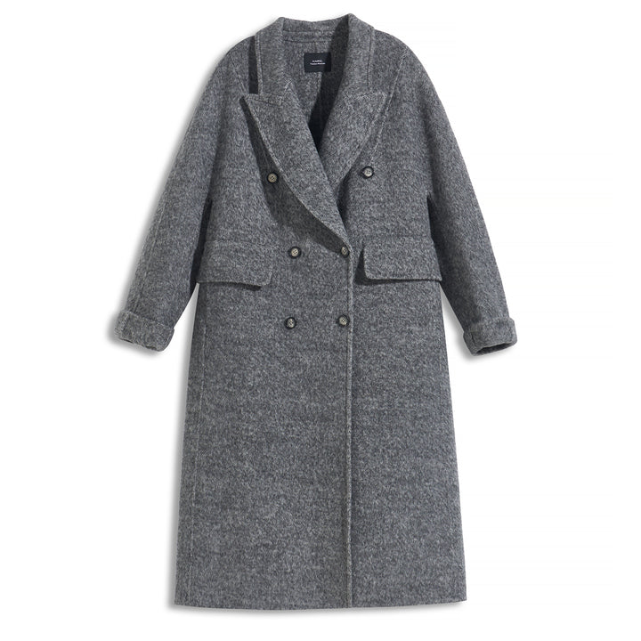 Relaxed V-Neck Long Wool Coat in Lilac – 100% Wool SCT005