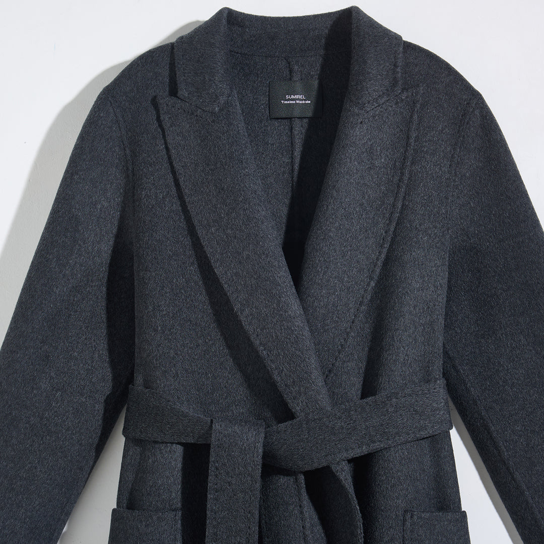 Statement Silhouette Long Coat – 10% Cashmere, 90% Wool,Charcoal Gray SCT605