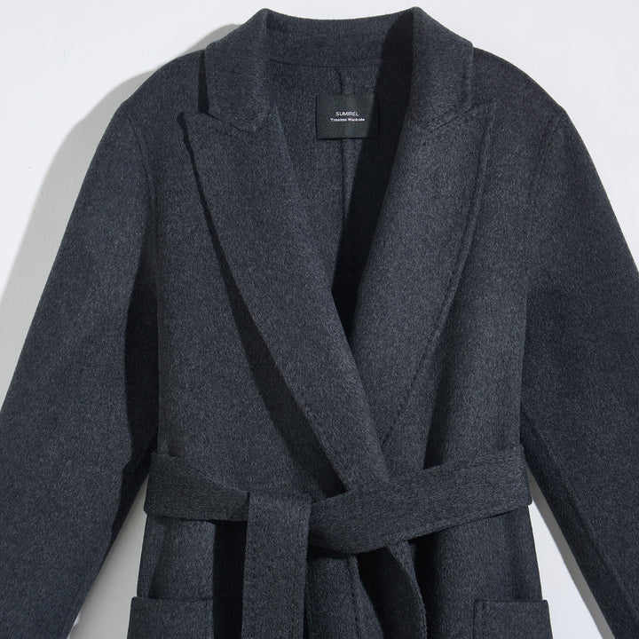 Statement Silhouette Long Coat – 10% Cashmere, 90% Wool,Charcoal Gray SCT605