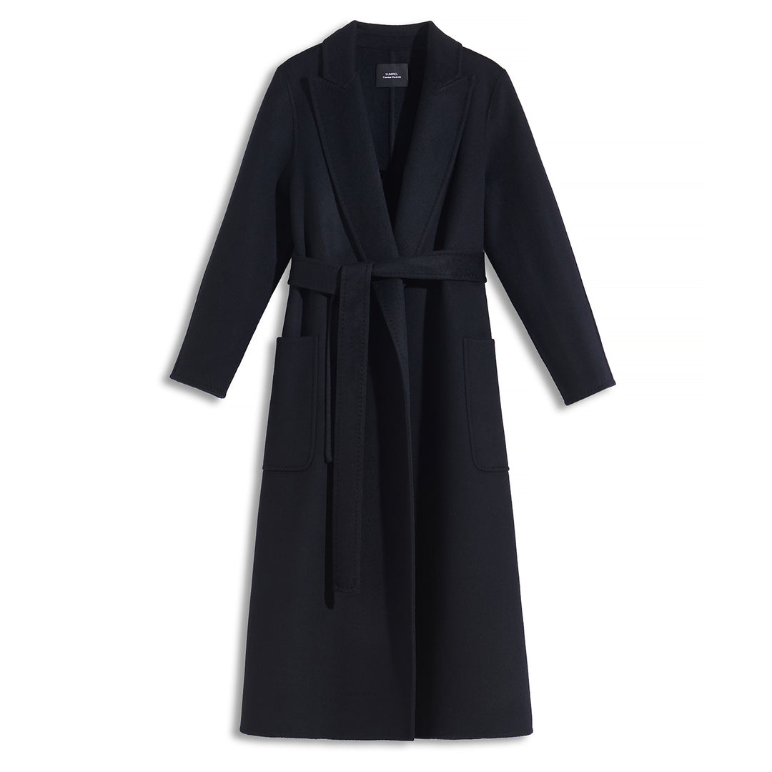 Statement Silhouette Long Coat – 10% Cashmere, 90% Wool,Charcoal Gray SCT605