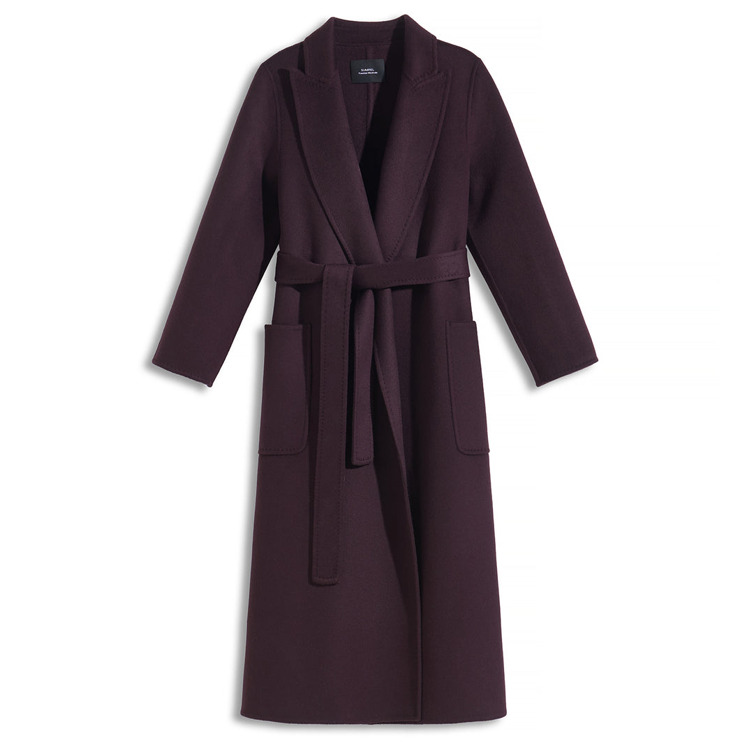 Statement Silhouette Long Coat – 10% Cashmere, 90% Wool,Charcoal Gray SCT605