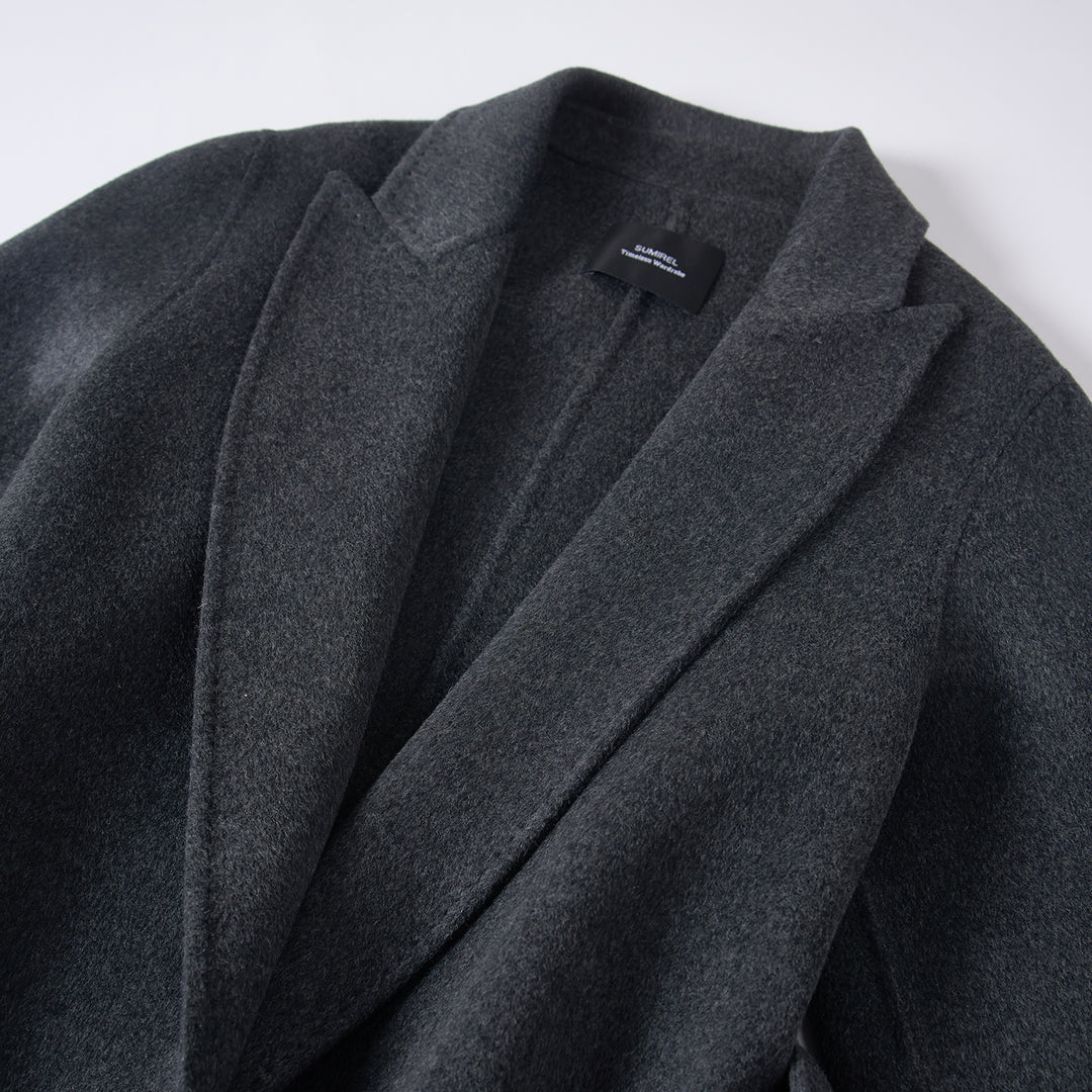 Statement Silhouette Long Coat – 10% Cashmere, 90% Wool,Charcoal Gray SCT605