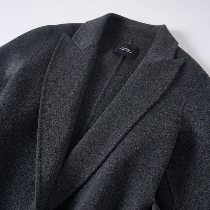 Statement Silhouette Long Coat – 10% Cashmere, 90% Wool,Charcoal Gray SCT605