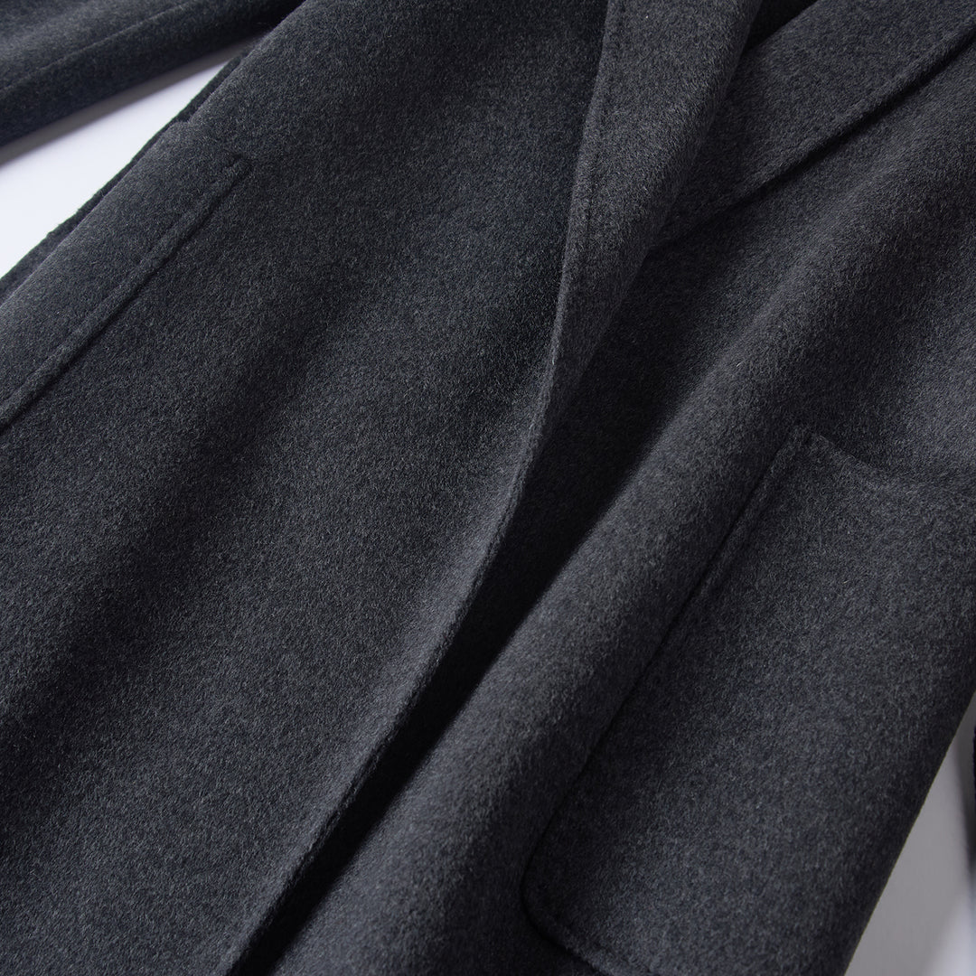 Statement Silhouette Long Coat – 10% Cashmere, 90% Wool,Charcoal Gray SCT605