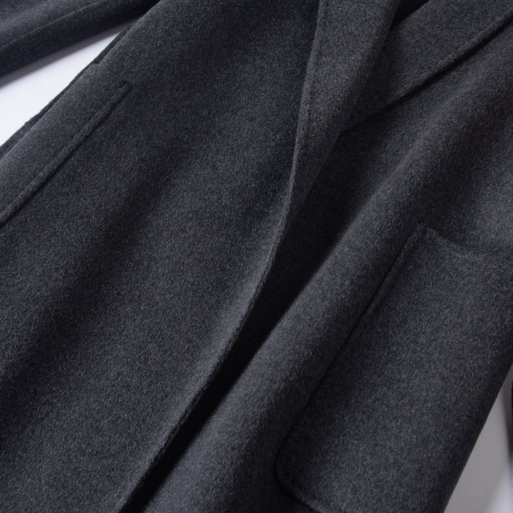 Statement Silhouette Long Coat – 10% Cashmere, 90% Wool,Charcoal Gray SCT605