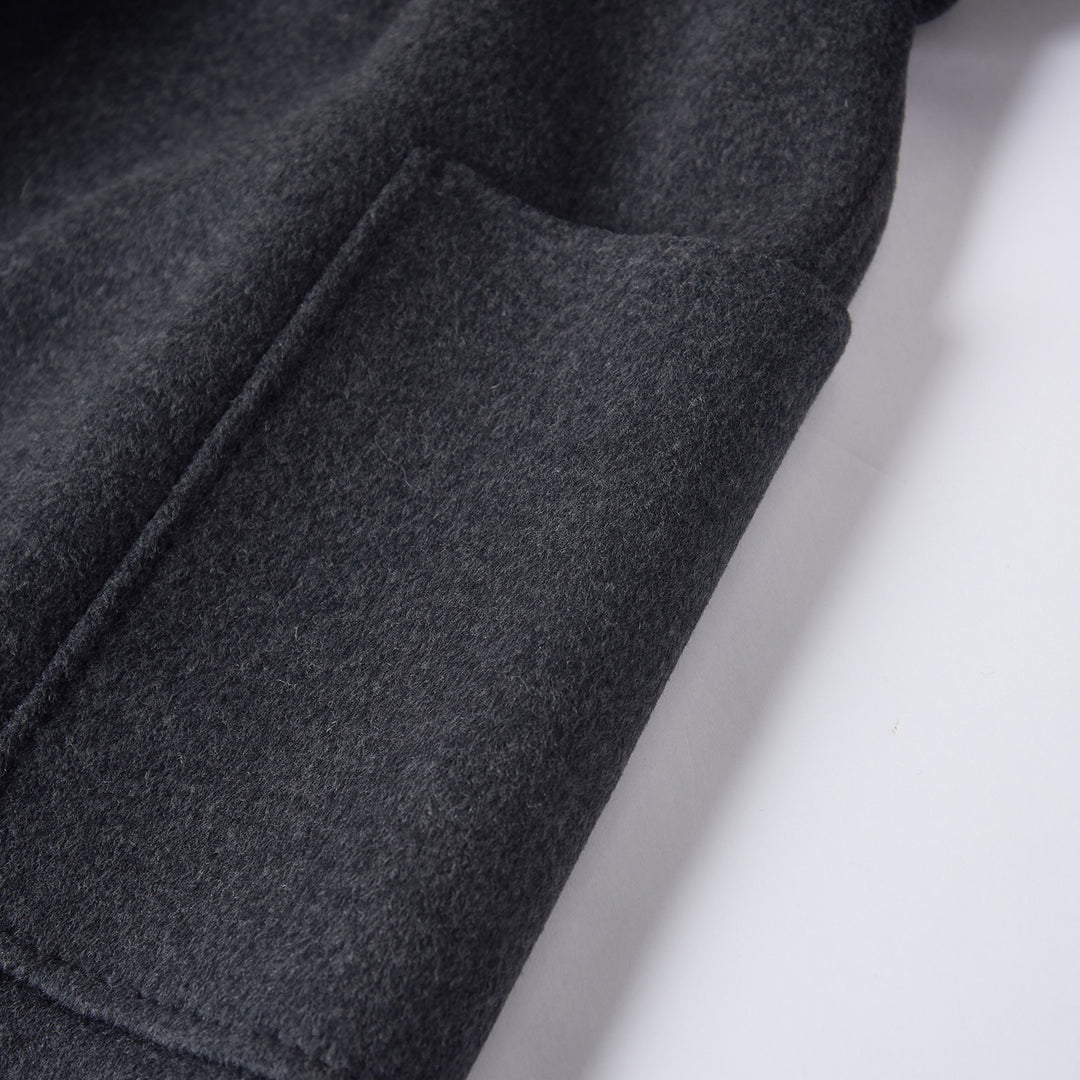 Statement Silhouette Long Coat – 10% Cashmere, 90% Wool,Charcoal Gray SCT605