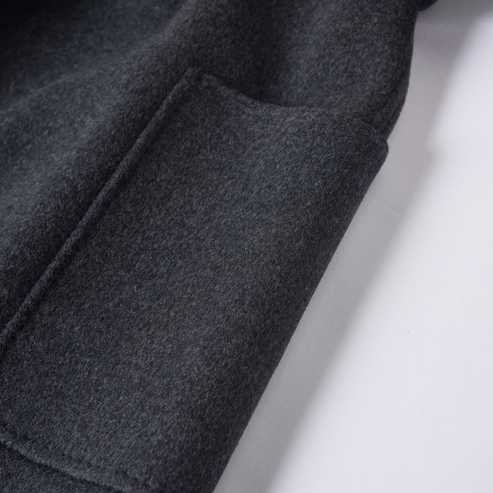 Statement Silhouette Long Coat – 10% Cashmere, 90% Wool,Charcoal Gray SCT605
