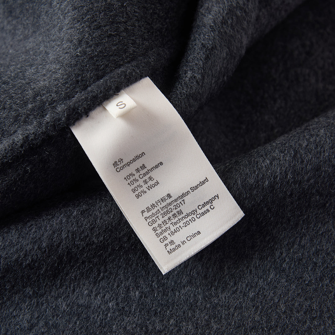 Statement Silhouette Long Coat – 10% Cashmere, 90% Wool,Charcoal Gray SCT605
