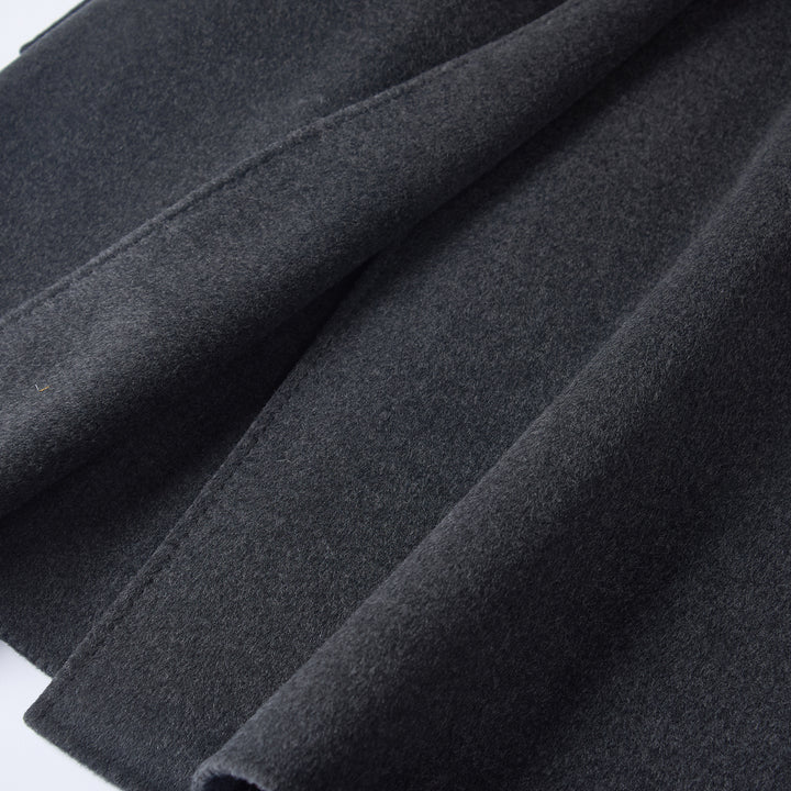 Statement Silhouette Long Coat – 10% Cashmere, 90% Wool,Charcoal Gray SCT605