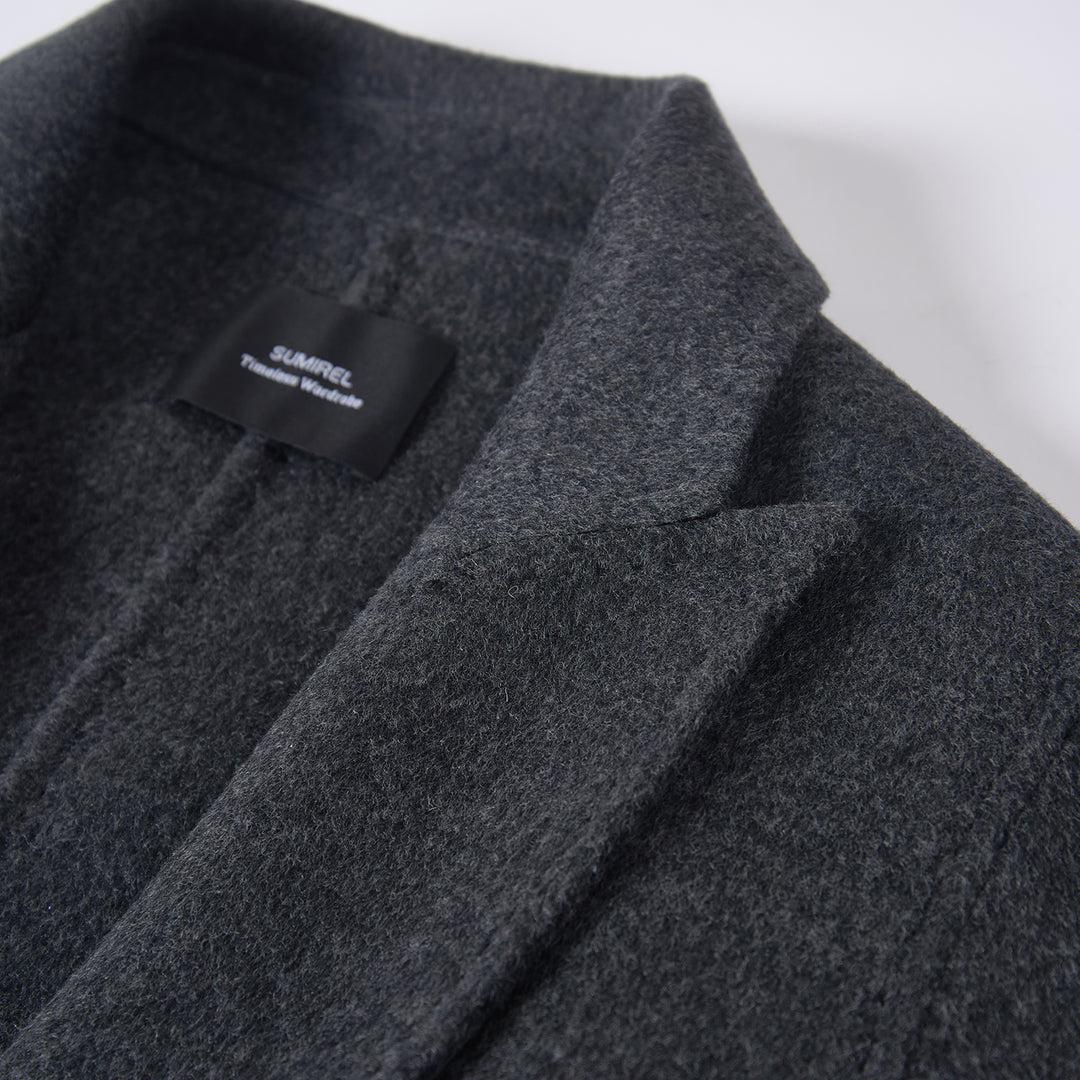 Statement Silhouette Long Coat – 10% Cashmere, 90% Wool,Charcoal Gray SCT605
