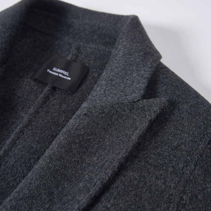 Statement Silhouette Long Coat – 10% Cashmere, 90% Wool,Charcoal Gray SCT605
