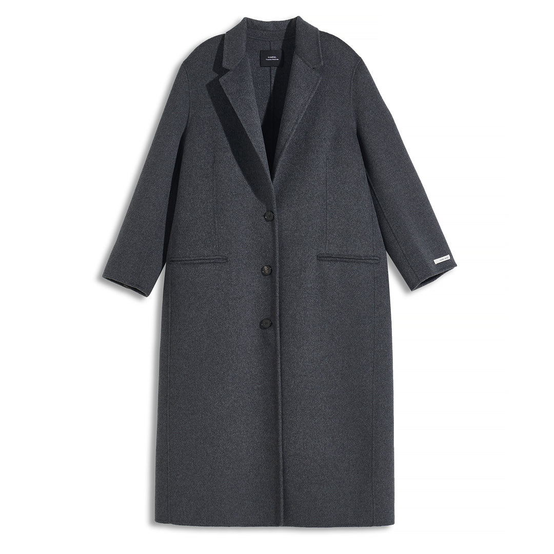 Minimalist Wool Blend Long Coat – 5% Cashmere Tailored Winter Coat for Women SCT303