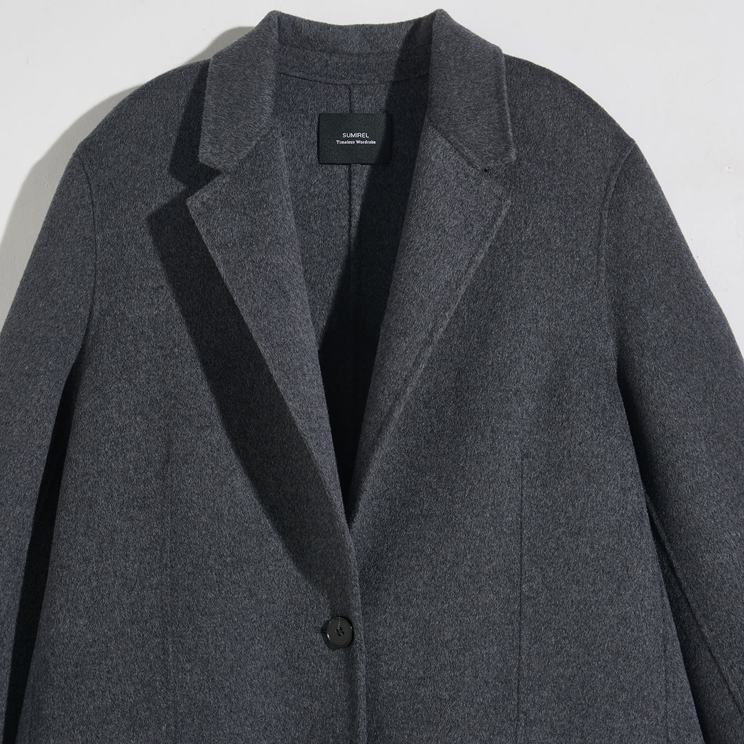 Minimalist Wool Blend Long Coat – 5% Cashmere Tailored Winter Coat for Women SCT303