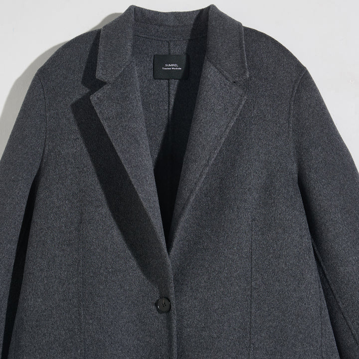 Minimalist Wool Blend Long Coat – 5% Cashmere Tailored Winter Coat for Women SCT303