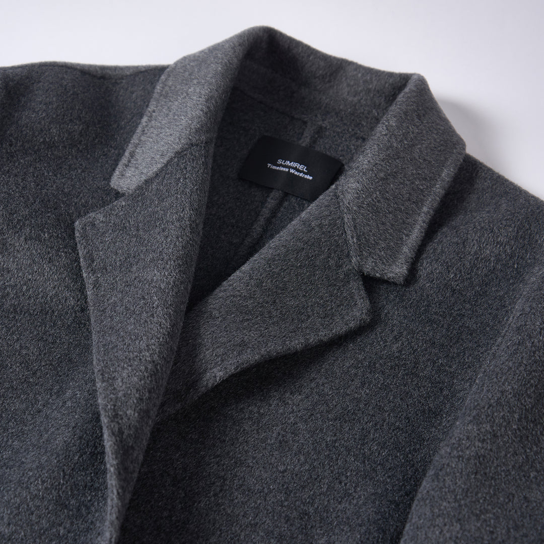Minimalist Wool Blend Long Coat – 5% Cashmere Tailored Winter Coat for Women SCT303