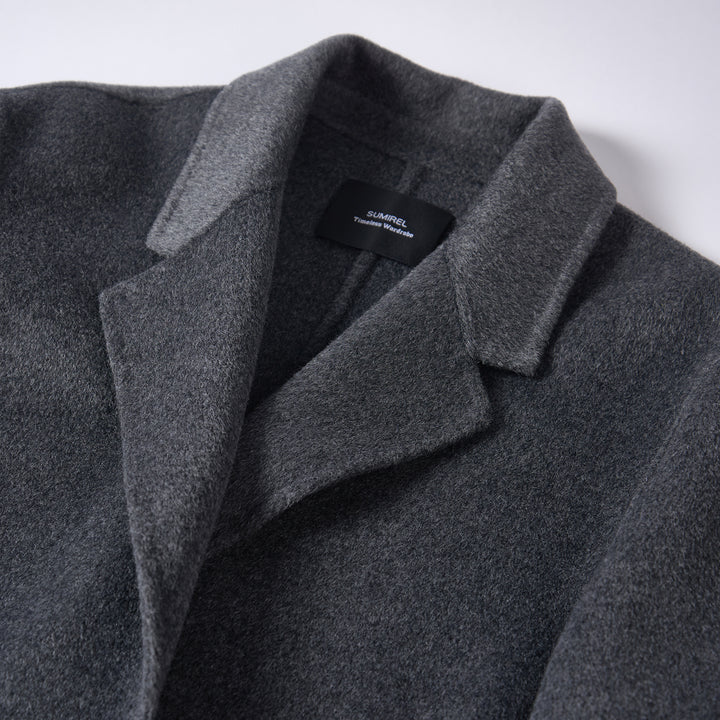 Minimalist Wool Blend Long Coat – 5% Cashmere Tailored Winter Coat for Women SCT303