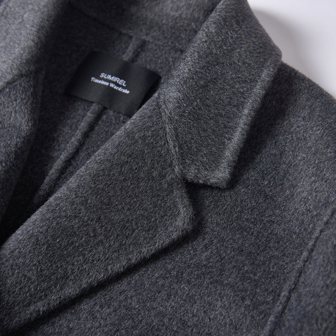 Minimalist Wool Blend Long Coat – 5% Cashmere Tailored Winter Coat for Women SCT303
