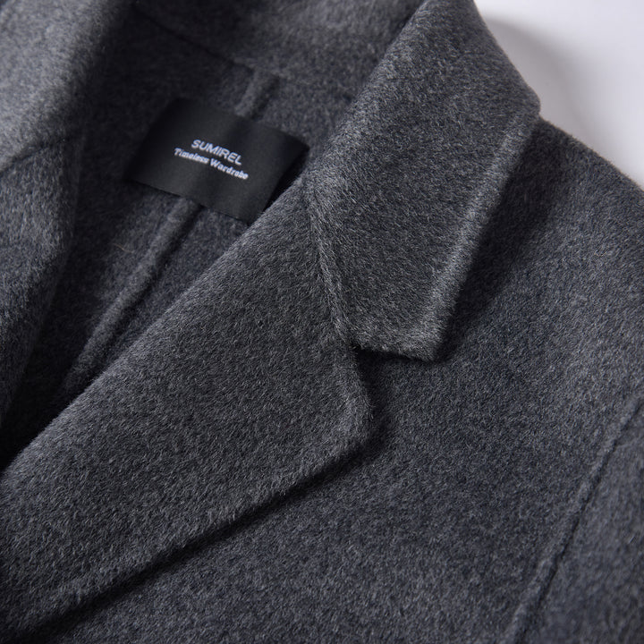Minimalist Wool Blend Long Coat – 5% Cashmere Tailored Winter Coat for Women SCT303