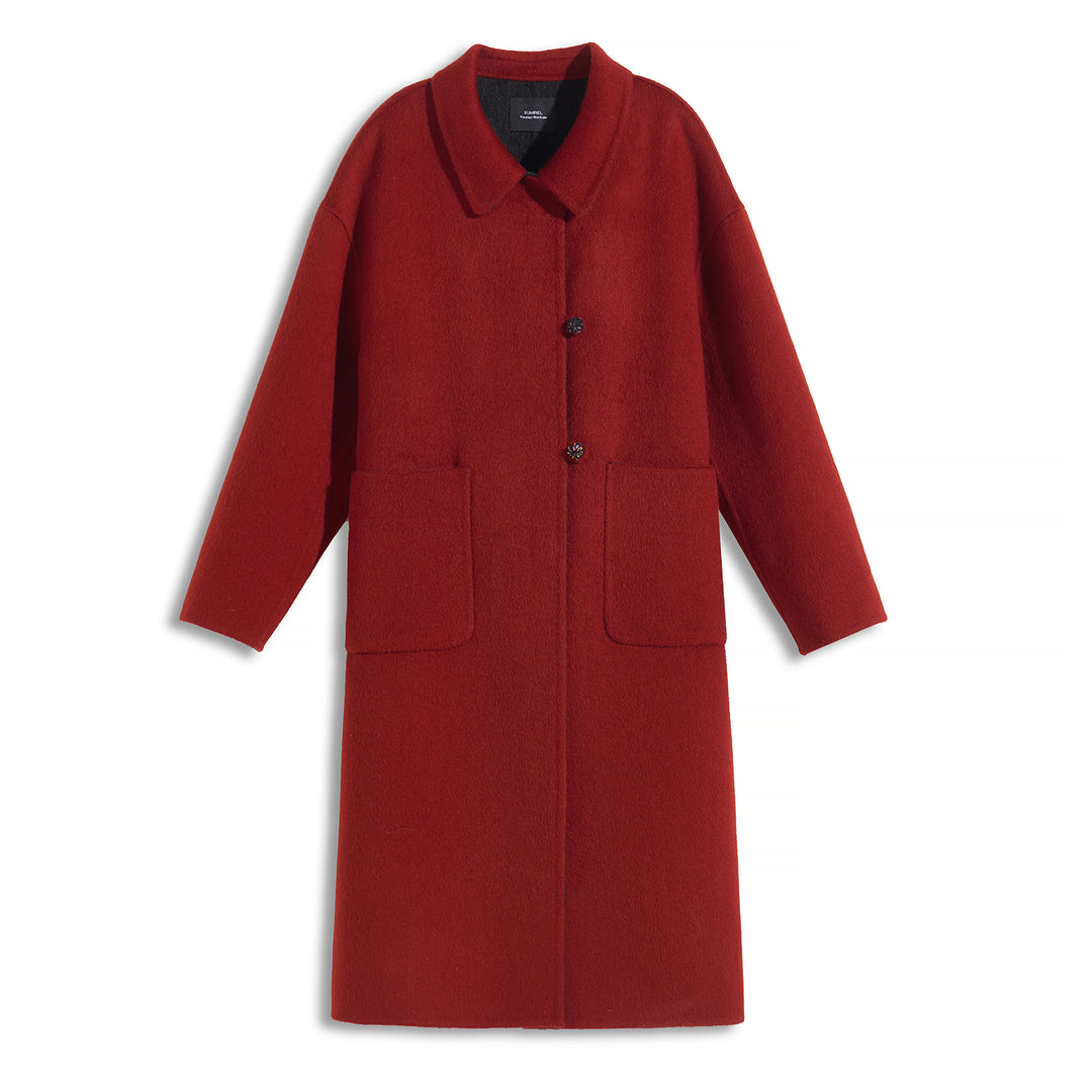 100% Wool Long Coat for Women – Minimalist Single-Breasted Warm Winter Overcoat SCT007
