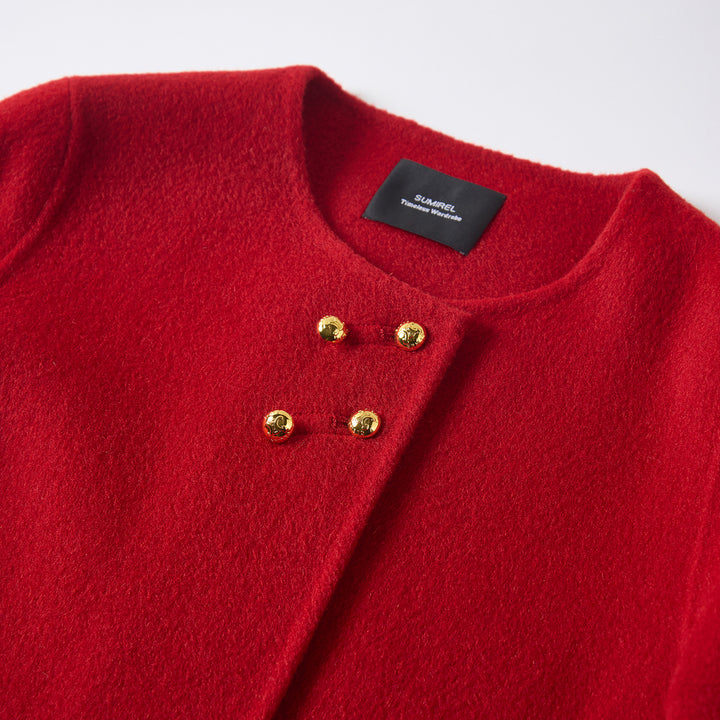 Women’s 100% Wool Short Coat – Minimalist Cropped Jacket Warm Elegant Outerwear SCT008