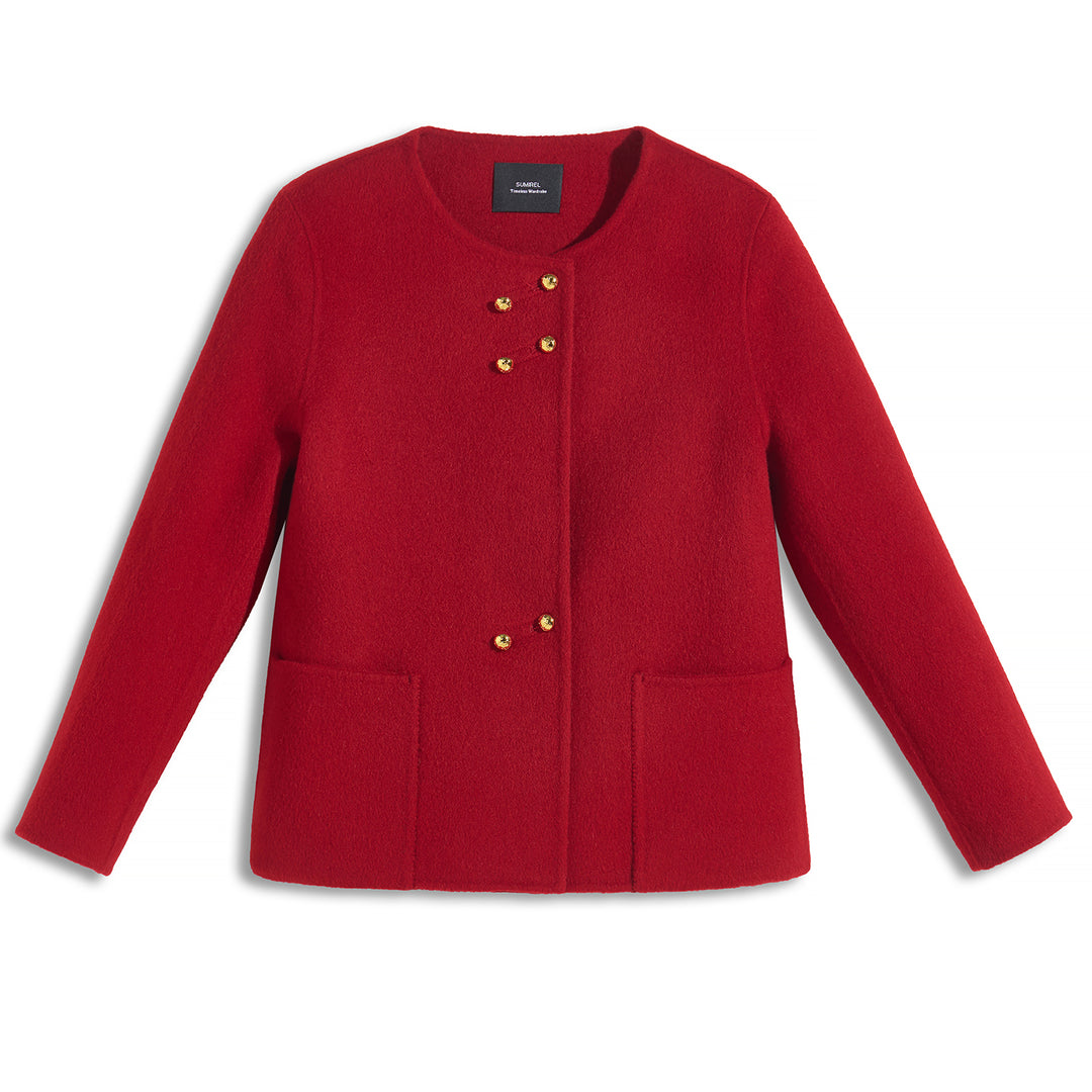 Women’s 100% Wool Short Coat – Minimalist Cropped Jacket Warm Elegant Outerwear SCT008