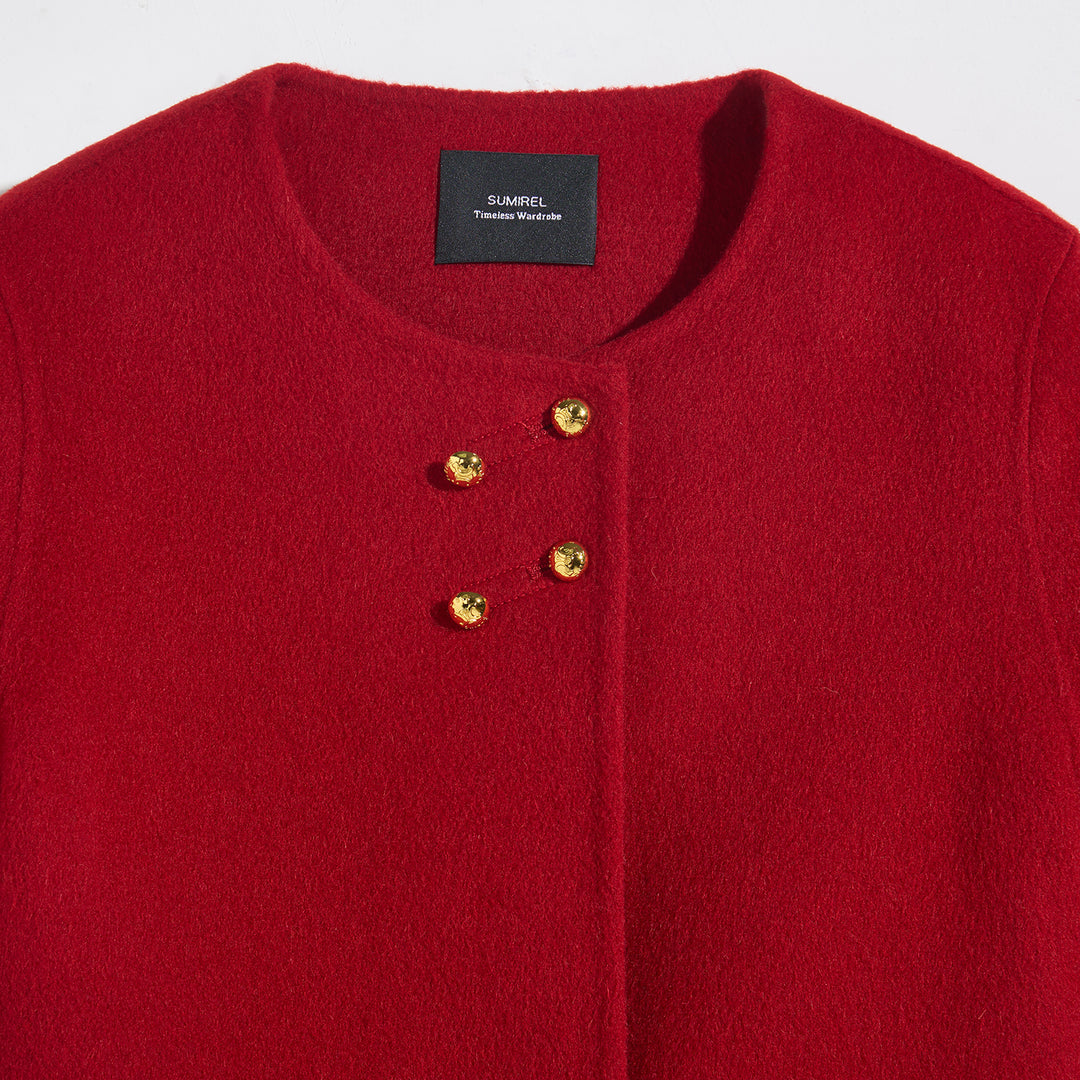 Women’s 100% Wool Short Coat – Minimalist Cropped Jacket Warm Elegant Outerwear SCT008