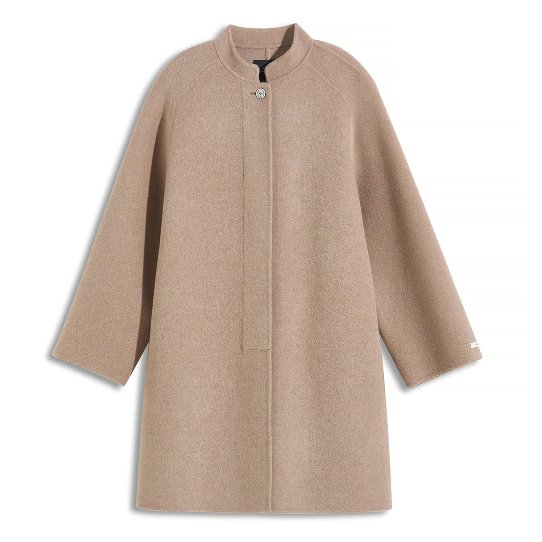100% Wool Minimalist Coat for Women – Elegant Stand Collar Mid-Length Winter Coat SCT009