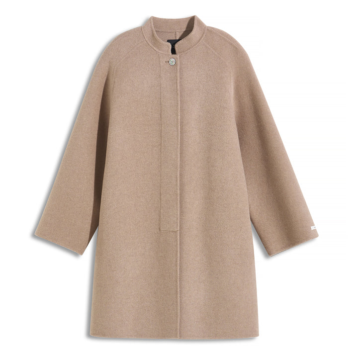 100% Wool Minimalist Coat for Women – Elegant Stand Collar Mid-Length Winter Coat SCT009
